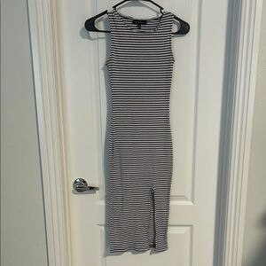 Blue and White Ribbed Maxi Dress